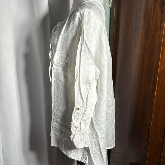 Vintage plus size Ellen Tracy white linen long sleeve top - Picture 2 of 7